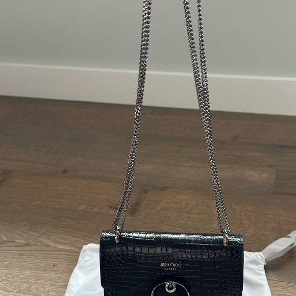 PARIS CROC-EMBOSSED LEATHER MINI BAG IN BLACK - Picture 7 of 13